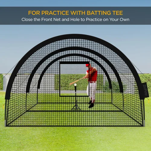 Vista 7 de ZivPlay Jaula de bateo de béisbol, jaulas de bateo para patio trasero, jaula portátil desplegable para béisbol y softbol de 22 x 12 x 8 pies