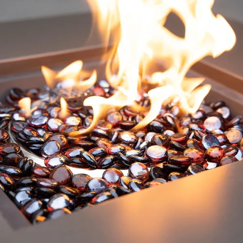 Vista 5 de onlyfire Cuentas de vidrio planas para hoguera de propano, rocas de vidrio reflectantes de 1/2 pulgada, canicas planas de 10 libras para chimenea