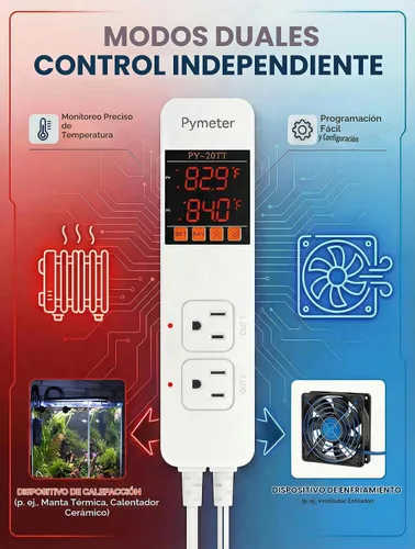 Vista 3 de Controlador digital de temperatura, termostato de reptil de sonda doble, salida controlada para tapete térmico de terrario, almohadilla