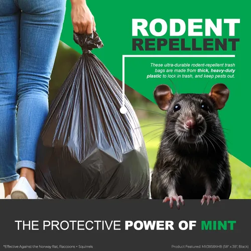Vista 4 de Mint-X Bolsas de basura repelentes de roedores, 1.3 mil, sello plano, 47 pulgadas de alto x 43 pulgadas de largo, color negro (paquete de 100)