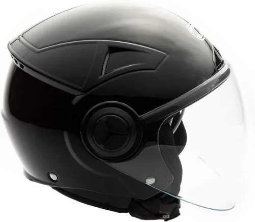 Vista 2 de Casco con cara descubierta para motocicleta Scooter, con visor DOT práctico que se puede levantar, XL, Negro (Shiny Black)