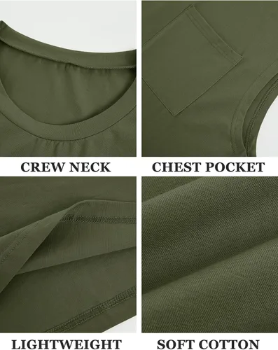 Vista 4 de ZIWOCH Camisetas sin mangas para hombre, camisetas de entrenamiento recortadas, camisetas de gimnasio muscular con bolsillo