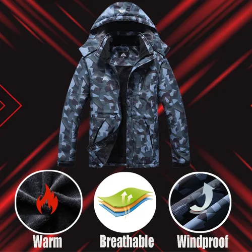 Vista 5 de Chaqueta de esquí impermeable para hombre, resistente al viento, cortavientos, abrigo de nieve cálido con capucha
