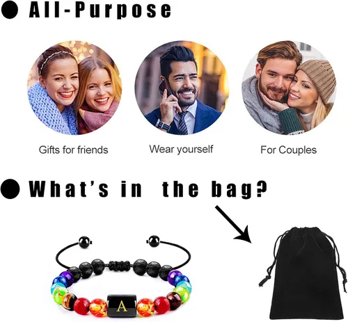 Vista 6 de Pulsera con inicial regalo para aliviar el estrés para mujeres y niñas pulsera de yoga y chakras pulsera de cristal curativa pulsera de aceite
