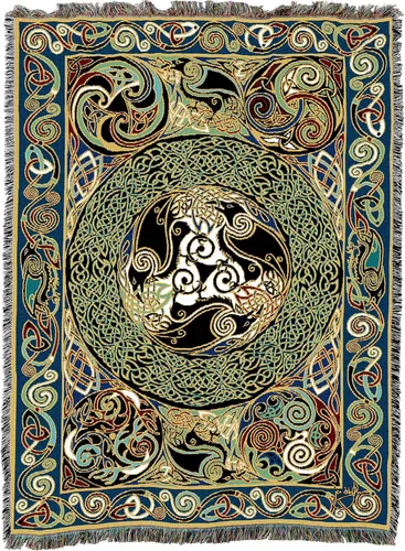 Vista 10 de Manta Morrigan Ravens de Jen Delyth, tapiz de regalo celta tejida de algodón, fabricada en los Estados Unidos (72 x 54 pulgadas)
