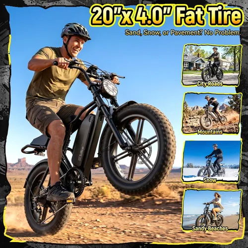 Vista 6 de Electric Bike for Adults,2000W Peak,20"x4"Fat Tire,48V Removable Battery 2-Negro carbón
