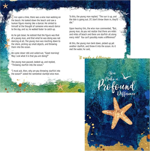 Vista 7 de Smiling Wisdom - 20 regalos de historia de estrellas de mar a granel - Tarjetas de apreciación de You Make a Profound Difference e imán redondo