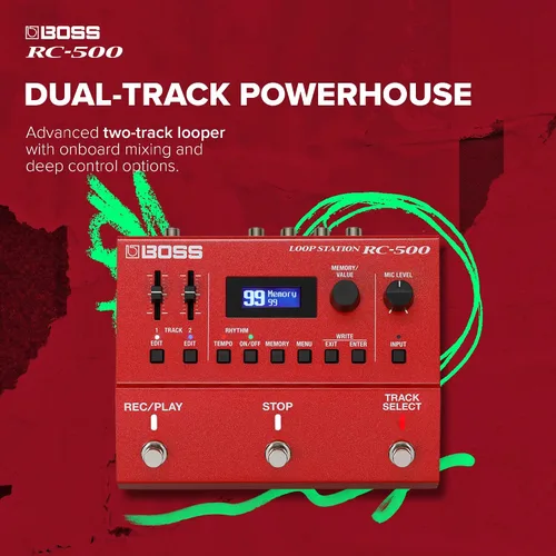 Vista 9 de BOSS RC-500 Loop Station Looper Avanzado de Dos Pistas con Mezcla Integrada y Opciones de Control Profundo Calidad de Sonido Líder en su Clase