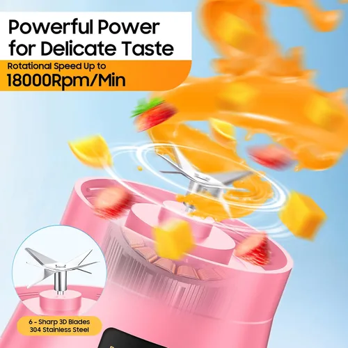 Vista 3 de Licuadora portátil inalámbrica de tamaño personal, licuadora de 12.8 fl oz, licuadora y batidos, taza de jugo de viaje sin BPA con potente mezcla
