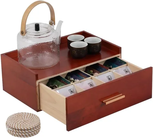 Vista 10 de Organizadores de té con cajón, caja de té de madera, color marrón marrón (02)