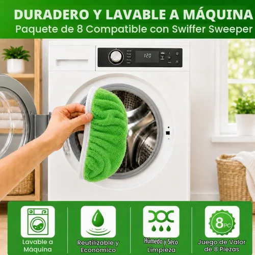 Vista 7 de Tidy Monster Paquete de 8 almohadillas de microfibra reutilizables de repuesto compatibles con Swiffer Sweeper, almohadillas lavables a máquina