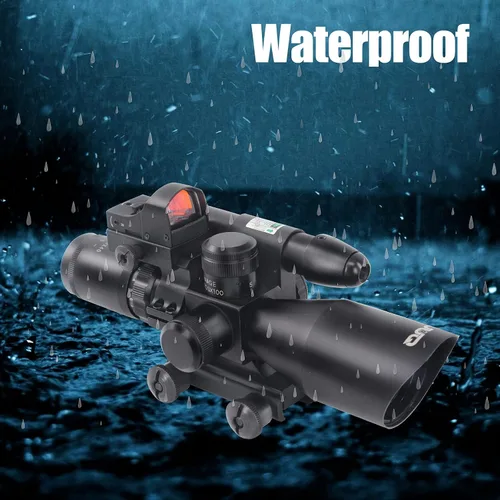 Vista 4 de UUQ 2.5-10x40 Mira telescópica combinada para rifle, retícula Mil-dot iluminada doble, con mini visor reflex de punto rojo de 3 MOA y visor láser