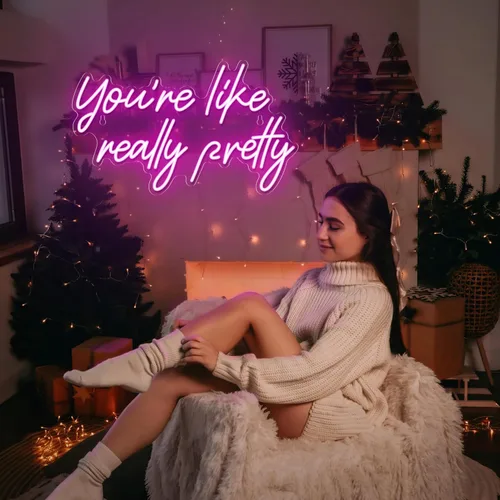 Vista 3 de Señal de neón "You're Like Really Pretty", señal de neón rosa para decoración de pared Señal de neón "You're Like Really Pretty" para recámara