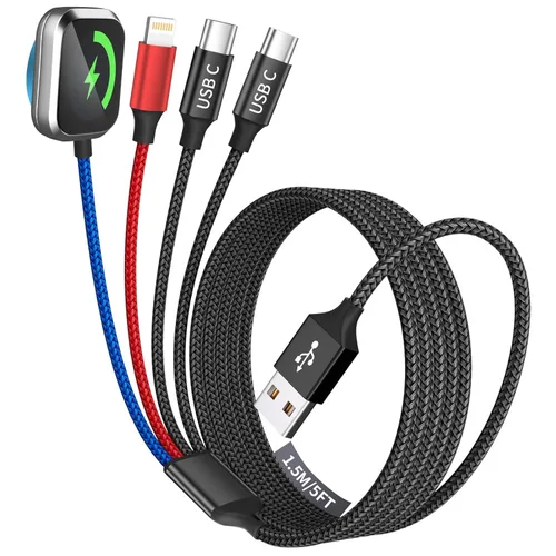 Vista 11 de Cruise Essentials Cable de Carga 4 en 2 para Cargador Apple iWatch/iPhone 17/Lightning/Micro, Cable Cord de Carga Múltiple de Viaje Compatible