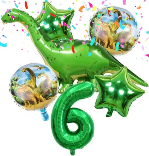 Vista 5 de DIWULI Juego de decoraciones de fiesta de dinosaurios: globo verde número 6, globos de dinosaurio, decoraciones de cumpleaños de dinosaurio 6: Seis