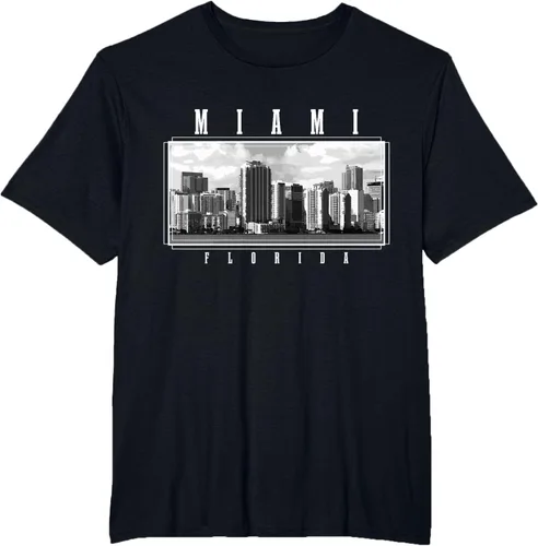 Vista 30 de Miami Skyline Florida Pride Vintage Miami Camiseta, Negro