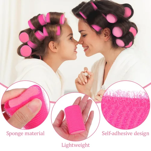 Vista 13 de Rodillo de pelo para flequillo, 12 unidades, rizadores de esponja para el cabello, autoagarre para mujeres y niñas