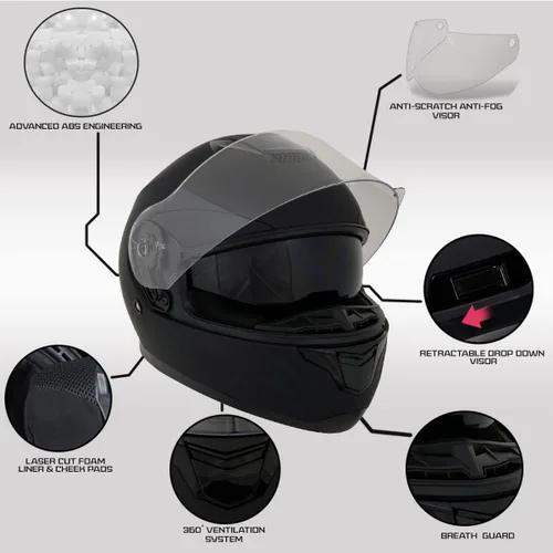 Vista 2 de Milwaukee Helmets MPH9836DOT 'Sweeper' - Casco de motocicleta de cara completa para hombres y mujeres, con visera desplegable