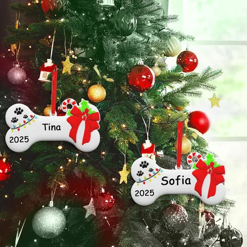 Vista 5 de Adorno de Navidad de Hueso de Perro 2025 Personalizado Decoración Colgante para Cachorros Perros Personalizada Manuscrita Primer Regalo Colgante