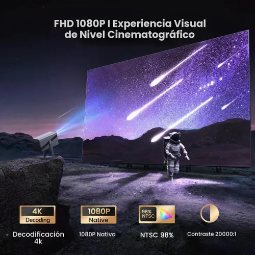 Vista 4 de Soporte 4K, enfoque automático, soporte ajustable de 360°: mini proyector inteligente con WiFi 6 y Bluetooth5.2, proyector portátil nativo 1080P Gris