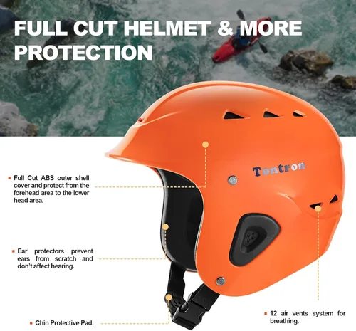 Vista 2 de Tontron Sailonger - Casco para adultos de corte completo, kayak, rafting, remo, deportes acuáticos Naranja brillante