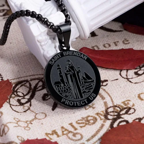 Vista 5 de Wolentty Saint Brendan Necklace - 1" Stainless Steel Catholic St. Brendan Medal Pendant with 24" Chain