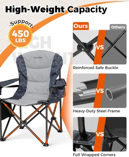 Vista 5 de KingCamp Silla plegable de gran tamaño, resistente 450 libras con mesa plegable de bambú, mesa de picnic portátil con bolsa de transporte