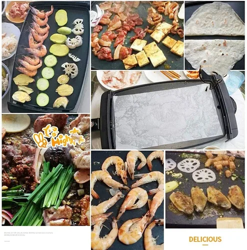 Vista 6 de Parrilla eléctrica de mesa Teppanyaki, parrilla antiadherente, 5 limas con temperatura ajustable, barbacoa de placa caliente para barbacoa, parrilla