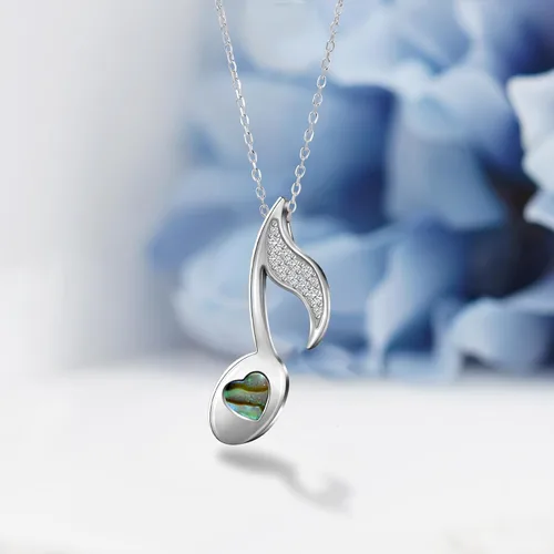 Vista 2 de Collar de plata de ley 925 con colgante de nota musical, regalo de joyería musical para mujeres, amantes de la música, Plata esterlina, Circonia