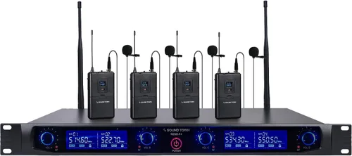 Vista 7 de Sound Town Sistema de micrófono inalámbrico UHF profesional de 4 canales con receptor de metal montado en estante y 4 micrófonos de mano