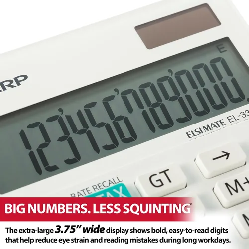 Vista 2 de Sharp Electronics EL-334TB Twin Power calculadora de 10 dígitos con soporte tipo atril, Blanco