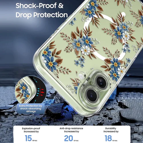 Vista 2 de OOK Magnetic for iPhone 17 Case Clear Pretty Flower Girls Women [Not Yellowing][Screen Protector] [ MagSafe Compatible] with Full Camera Lens