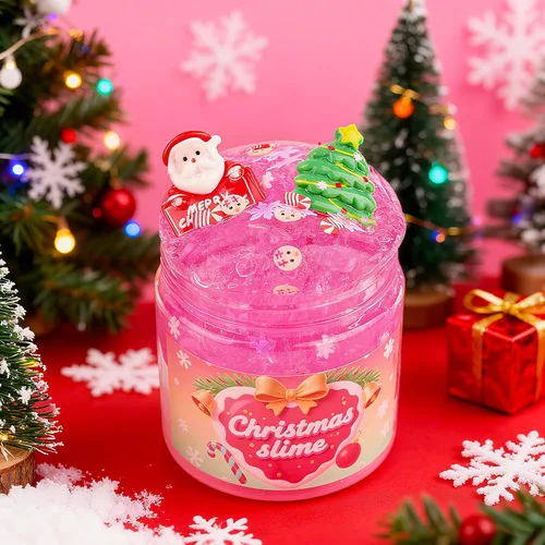 Vista 4 de Slime de Cristal de Navidad Rosa y Verde de 2 Paquetes para Niños, Slime para Medias de Navidad para Niños - Kit de Juguetes de Slime, Regalos