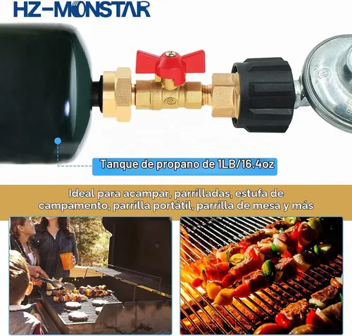 Vista 3 de Adaptador de tanque de propano de 20 lb a 1 lb con válvula para cilindro desechable desechable de 1 lb / 16.4 oz, convertir CGA600 a rosca macho