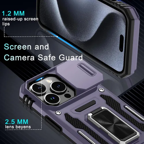 Vista 147 de DEERLAMN Funda para iPhone Xs Max con funda deslizante para cámara + protector de pantalla, soporte giratorio de anillo de grado militar a prueba