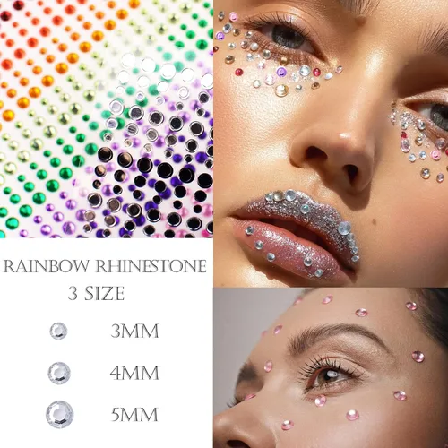 Vista 3 de 1250 calcomanías de diamantes de imitación autoadhesivas, gemas de arco iris para cara, cabello, uñas, brillantina, calcomanías de diamantes