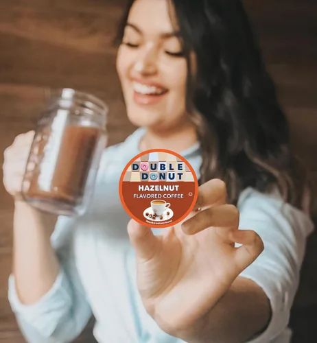 Vista 76 de Double Donut Coffee Cápsulas de Café Half Caff, Cápsulas de Café de Media Cafeína de Porción Individual para Cafeteras Keurig K Cup, Tostado Medio