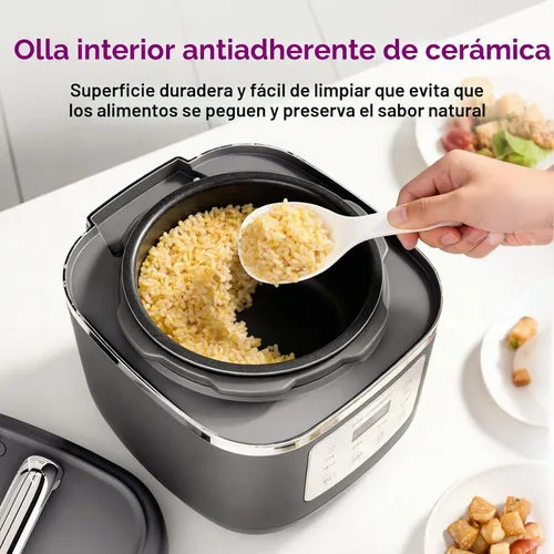 Vista 6 de Carori Olla a presión eléctrica 8 en 1, olla multifunción compacta de 3 cuartos de galón todo en 1 con olla de cerámica, salteado, cocción lenta Gris