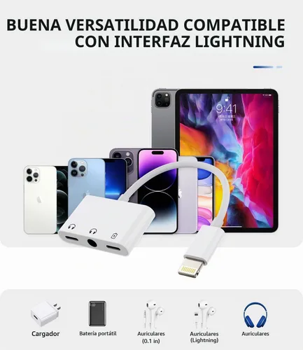 Vista 7 de Divisor auxiliar para iPhone 3 en 1 (paquete de 2) adaptador de conector de auriculares dual Lightning a conector de auriculares de 0.138 in