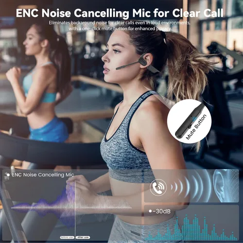 Vista 3 de MONODEAL Auriculares de oreja abierta con micrófono, auriculares Bluetooth 5.4 ligeros con botón de silencio de cancelación de ruido, auriculares