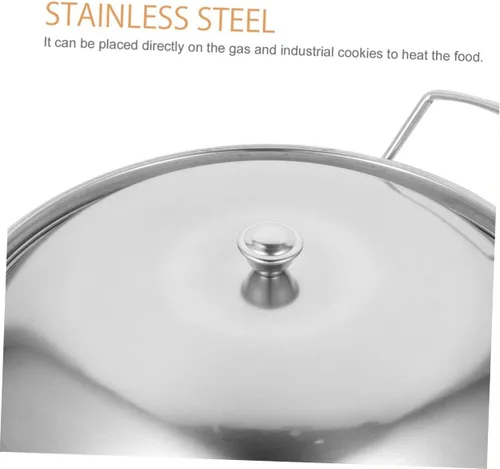 Vista 9 de SHOWERORO 1 juego de sartén de cocina de acero inoxidable con tapa, olla caliente de doble mango para uso diario, utensilios de cocina multifunción