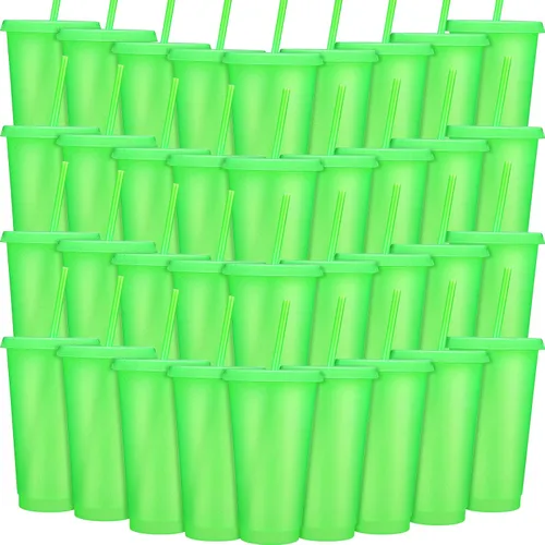 Vista 14 de Honeydak Paquete de 60 vasos con popote y tapa, vasos a granel para regalos, tazas de café de plástico con purpurina de 24 a 27 onzas, botella