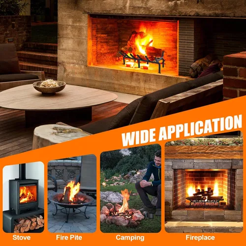 Vista 7 de Rejilla de chimenea de 20 pulgadas con retenedor de brasas, rejilla de troncos de chimenea de hierro fundido, soporte para troncos de chimenea