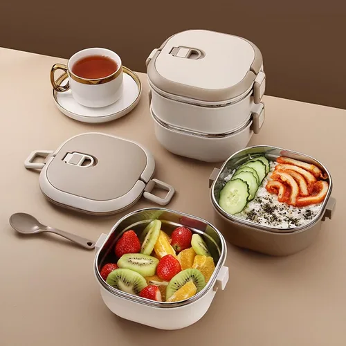 Vista 4 de Contenedor de alimentos aislado, lonchera térmica aislada, caja térmica de acero inoxidable con diseño sellado a prueba de fugas, apto