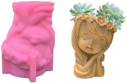 Vista 6 de Macetas de silicona para suculentas, maceta 3D para niña durmiente, moldes de fundición de hormigón para bricolaje, jardinería, manualidades