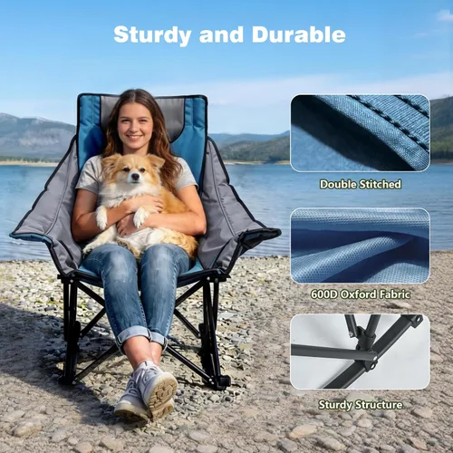 Vista 5 de SUNNYFEEL Silla de Camping Balancín Extra Grande, Silla de Patio Completamente Acolchada con Bolsillo Lateral, Silla Reclinable de Césped Portátil