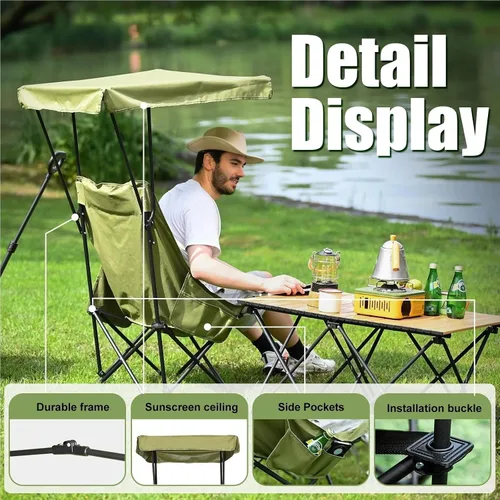Vista 2 de Compatible for Portable Camping Beach Chair Shade Canopy Foldable Lightweight Oversized Easy Operation(Green 1P)