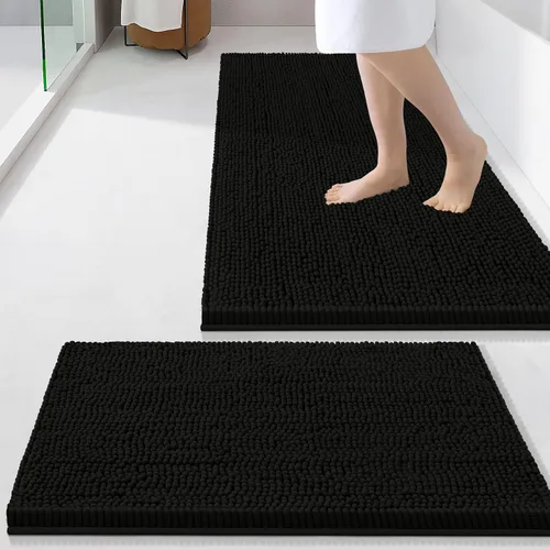 Vista 30 de Juego de alfombras de baño Smiry de 2 piezas, suave alfombra absorbente de chenilla y juego de alfombra en forma de U para inodoro, alfombra de baño