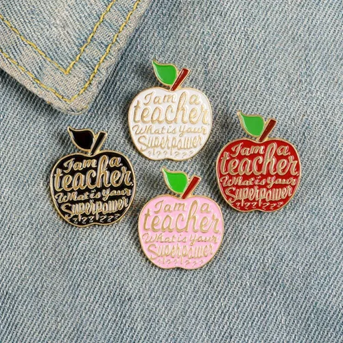 Vista 3 de Holibanna Teacher Gifts Teacher Brooch Letter Enamel Pins Apple Lapel Pins Sweater Clothing Decorative Gift for Girls Women Bag Clothes Jeans