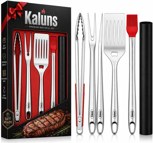 Vista 12 de Kaluns Accesorios para Barbacoa, Regalos para Papá para Navidad, Regalos para Barbacoa, Juego de Herramientas para Barbacoa de Acero Inoxidable